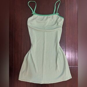 Green Gingham Square Neck Mini Dress with Bow Straps